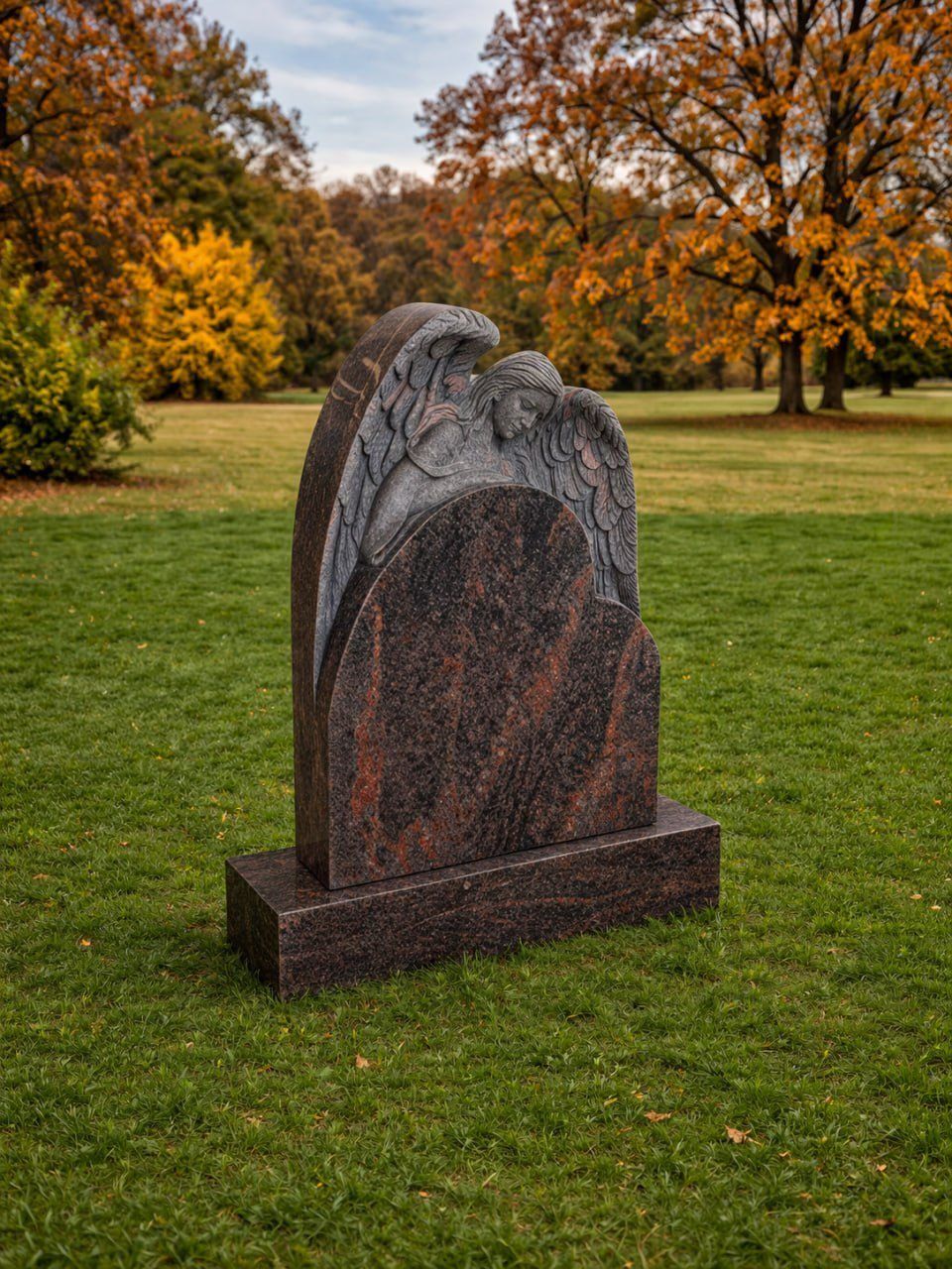 Angel Embrace Heart Granite Headstone