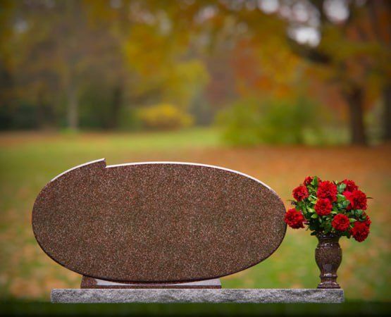 Oval Companion Granite Headstone with Vase