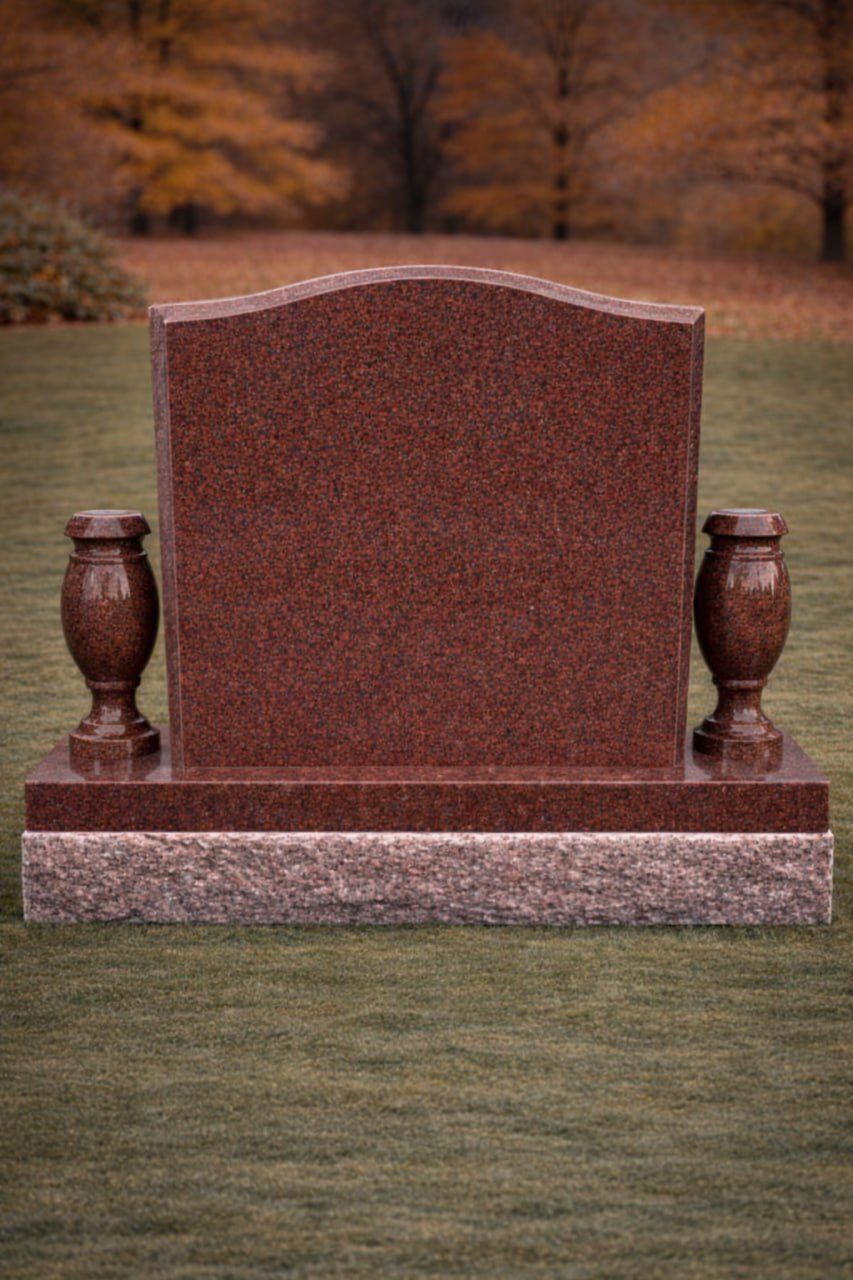 Serpentine Granite Headstone with Dual Vases