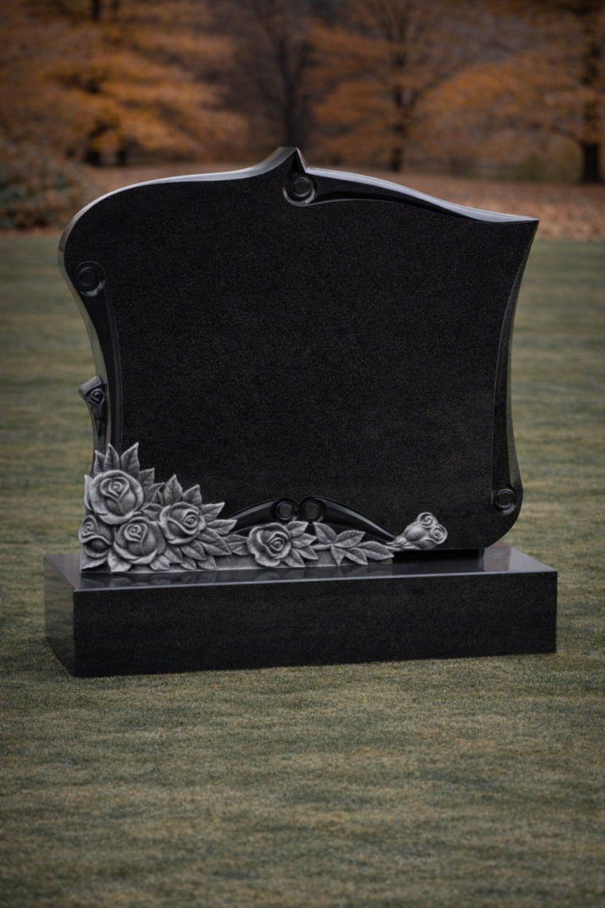 Floral Frame Granite Headstone