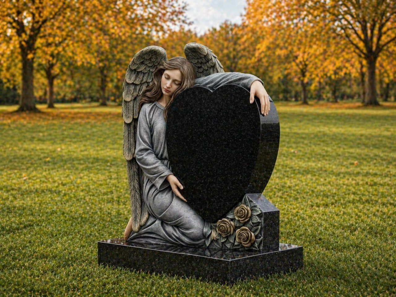 Angel Heart Granite Headstone