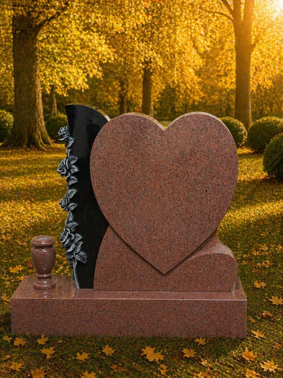 Heart Headstone with Rose Accent
