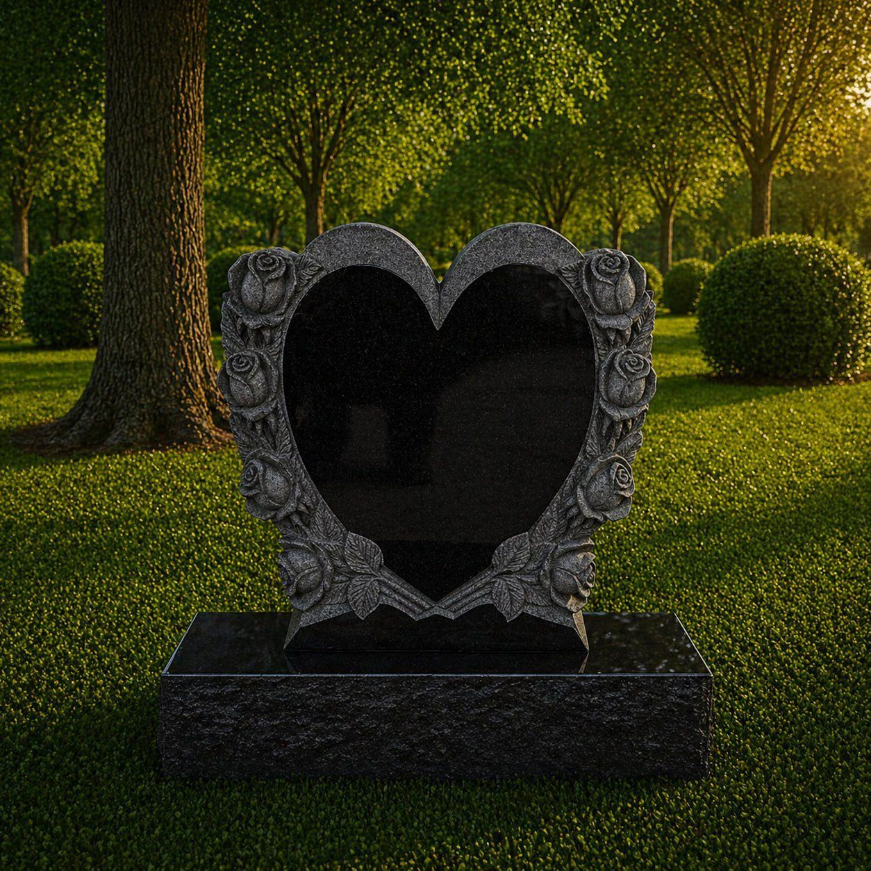 Heart Shape Granite Headstone with Full Rose Carved Frame