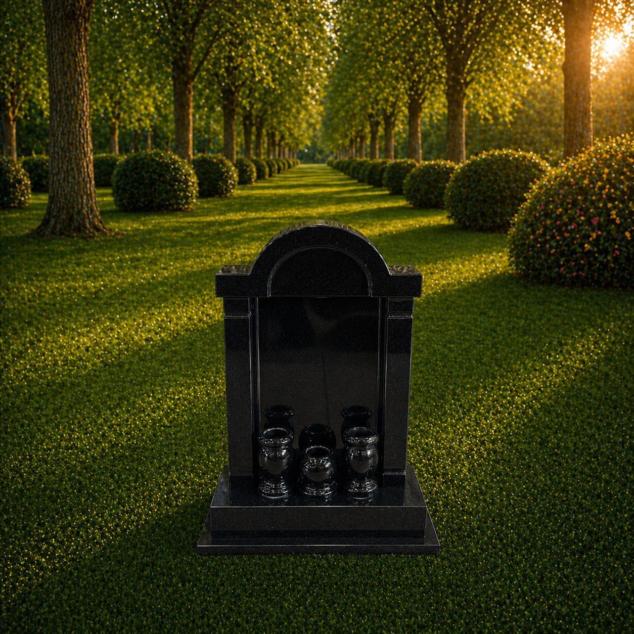 Asian Style Shrine Granite Headstone with Vases