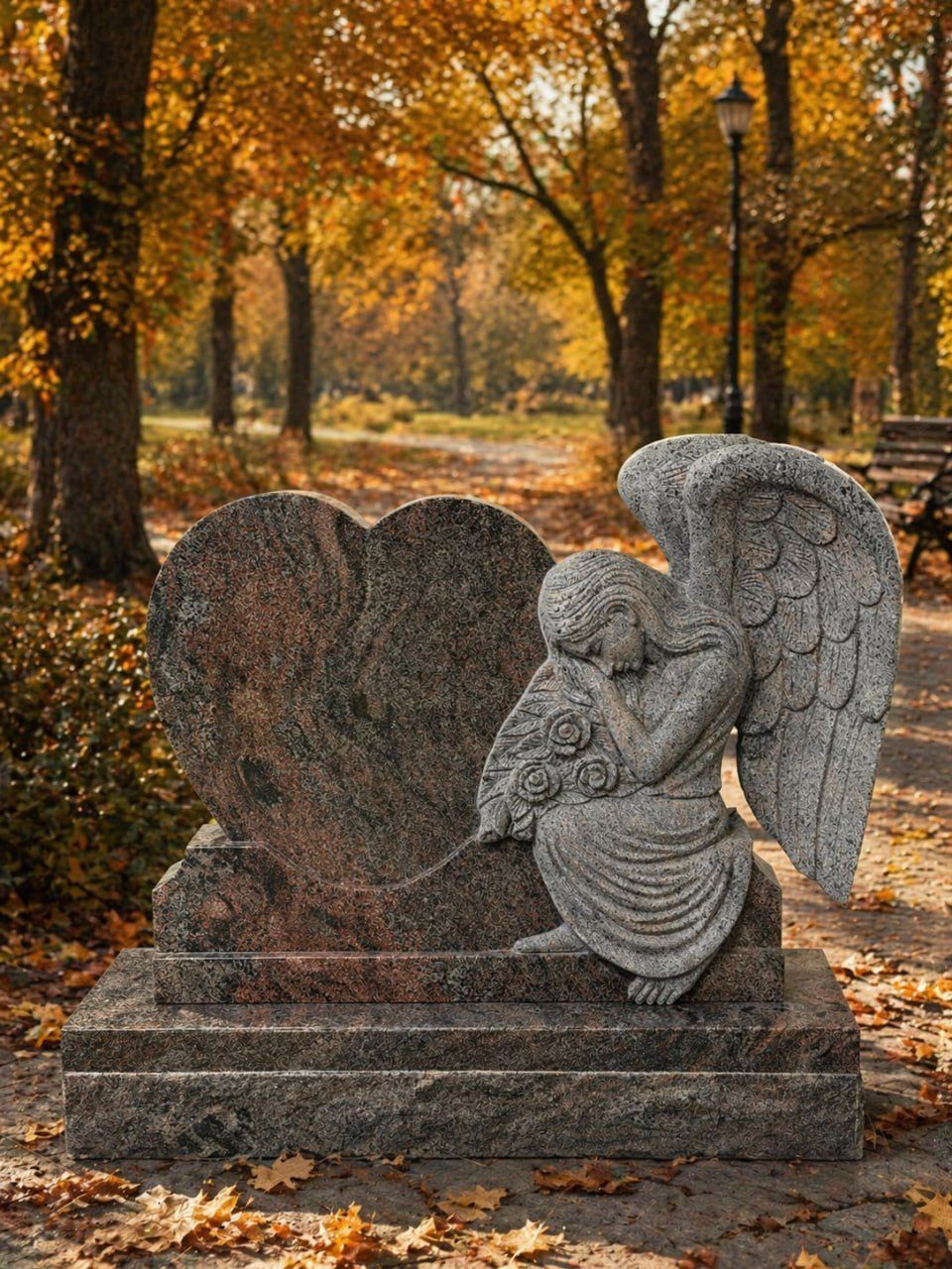 Heart Shape Headstone with Angel