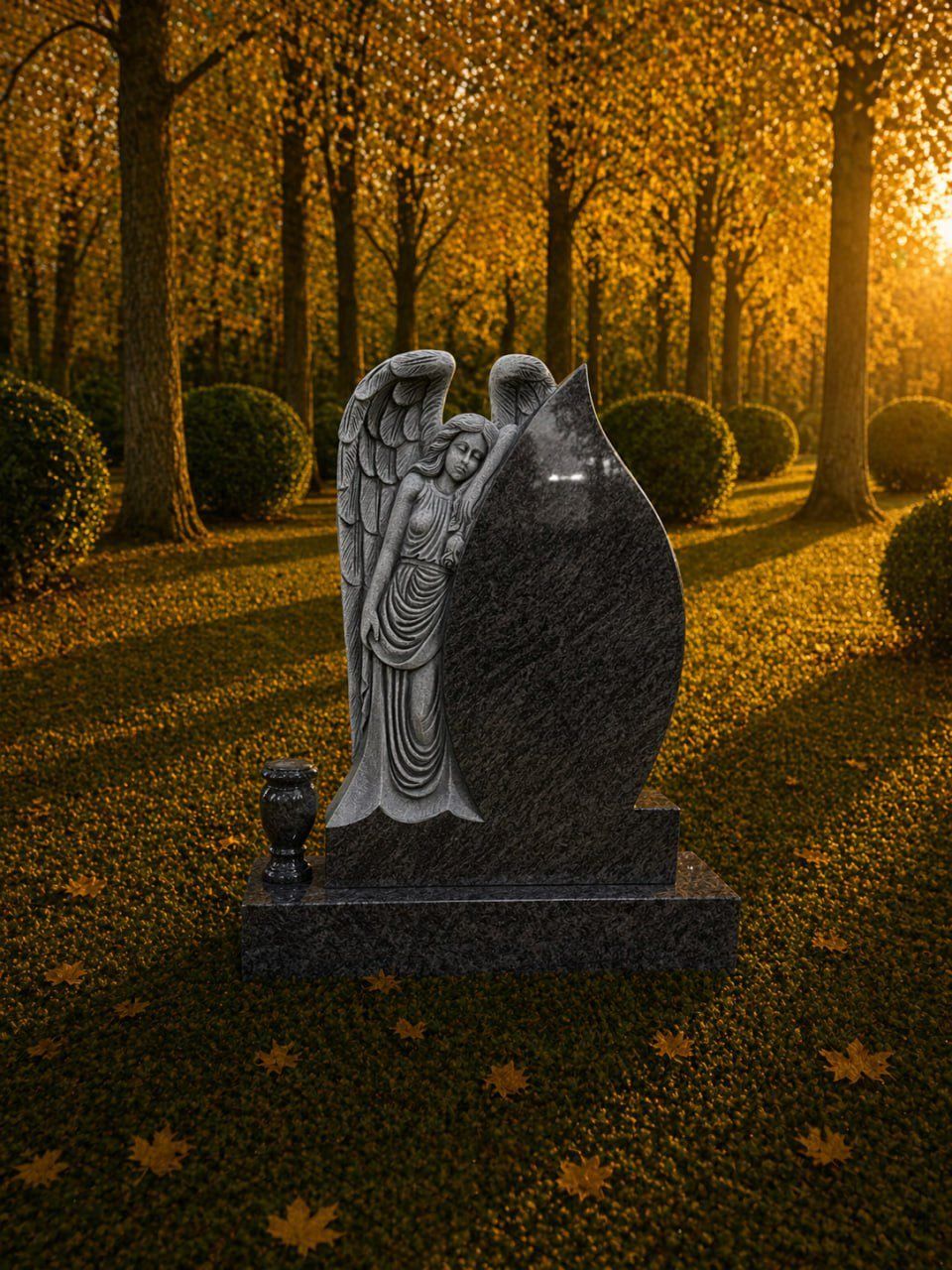 Granite Headstone with Guardian Angel