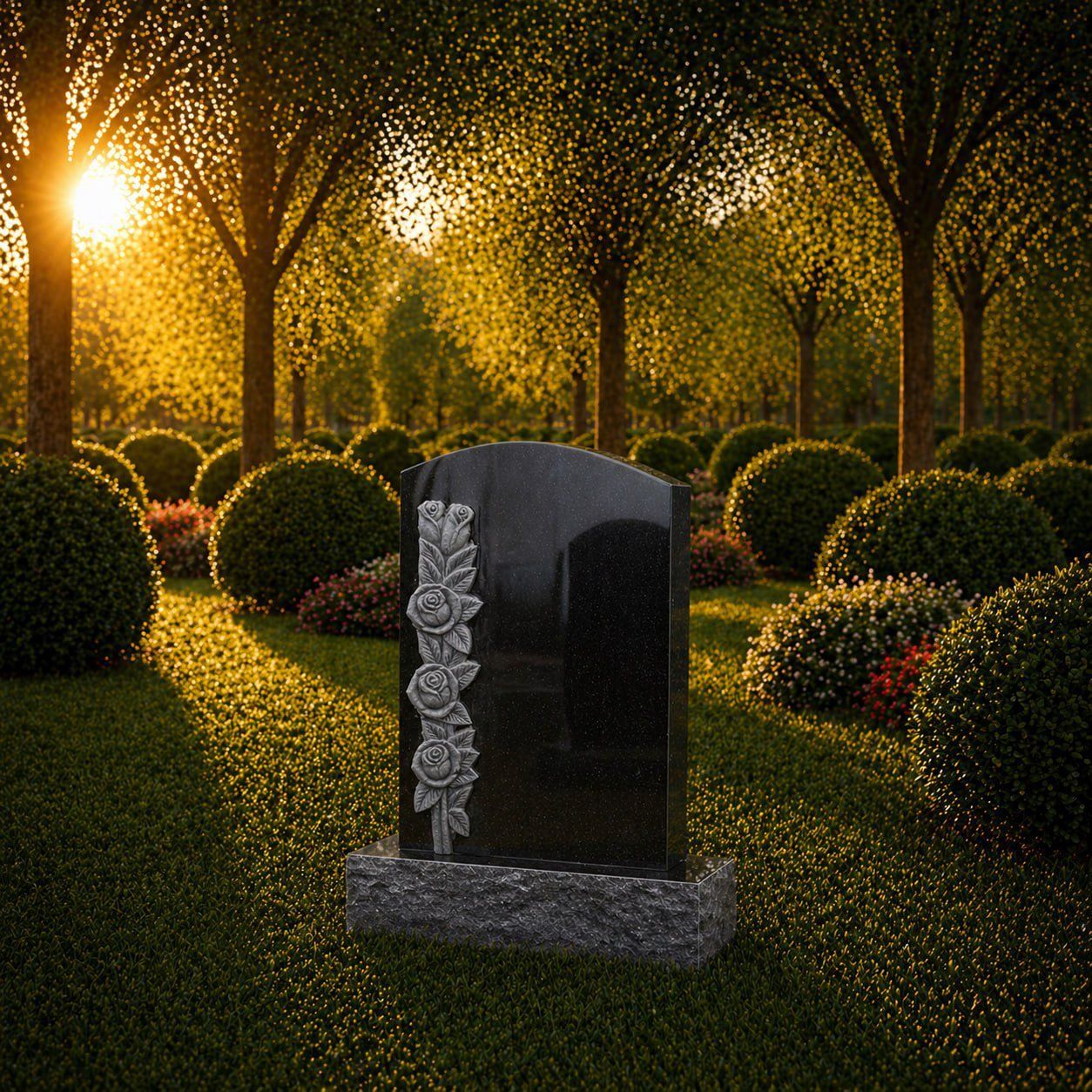 Classic Upright Headstone with Floral Detail