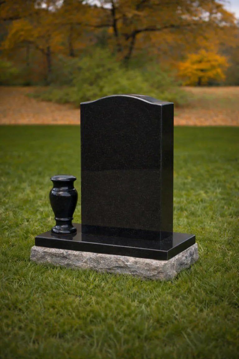 Serpentine Upright Granite Headstone with Vase