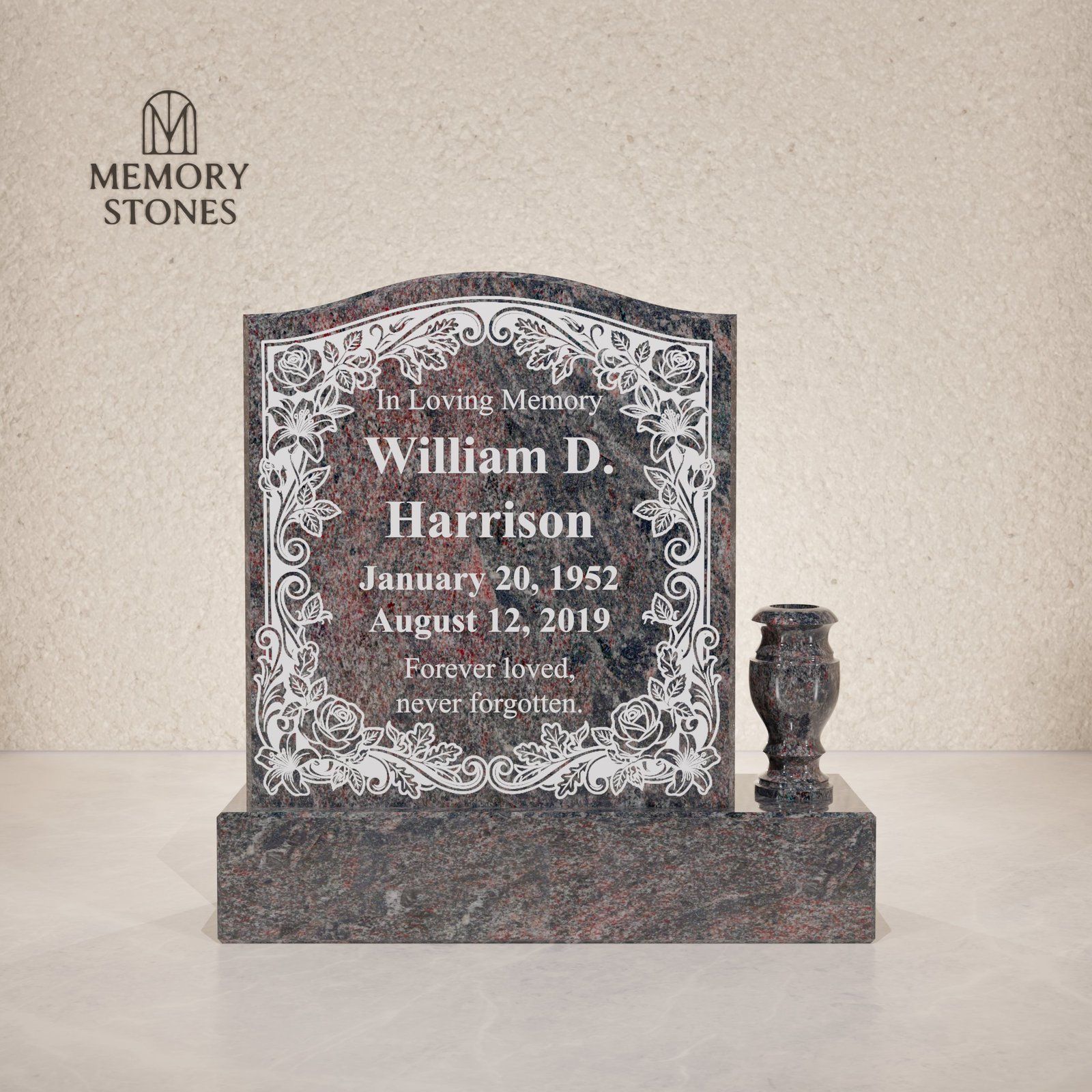 Serpentine Upright Granite Headstone view 2