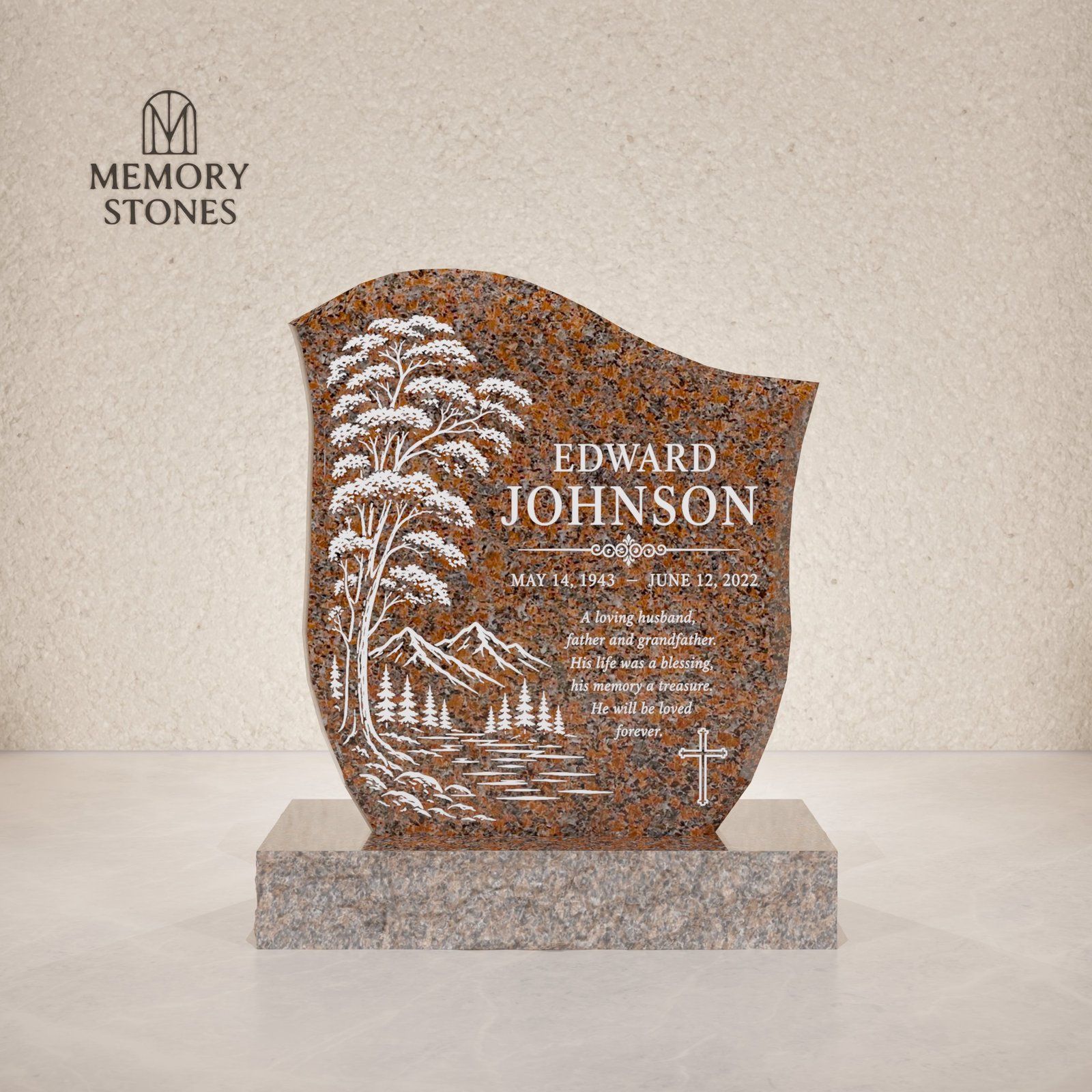 Wave Shape Granite Headstone 18 x 3 x 22 view 2