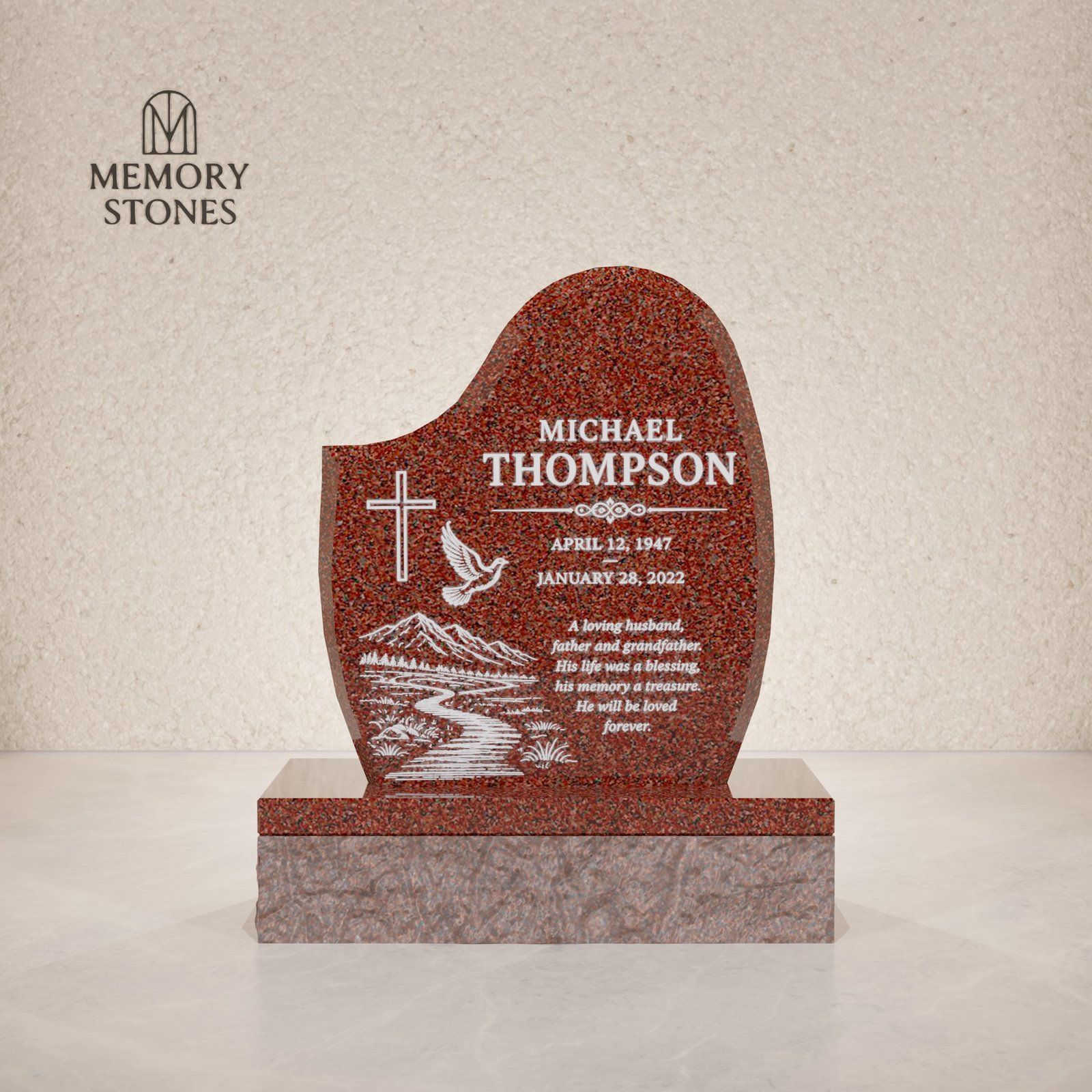 Wave Shaped Granite Headstone view 2
