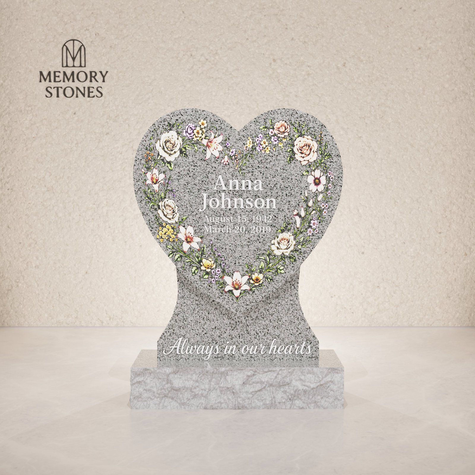 Heart Shape Upright Granite Headstone 16 x 3 x 22 view 2