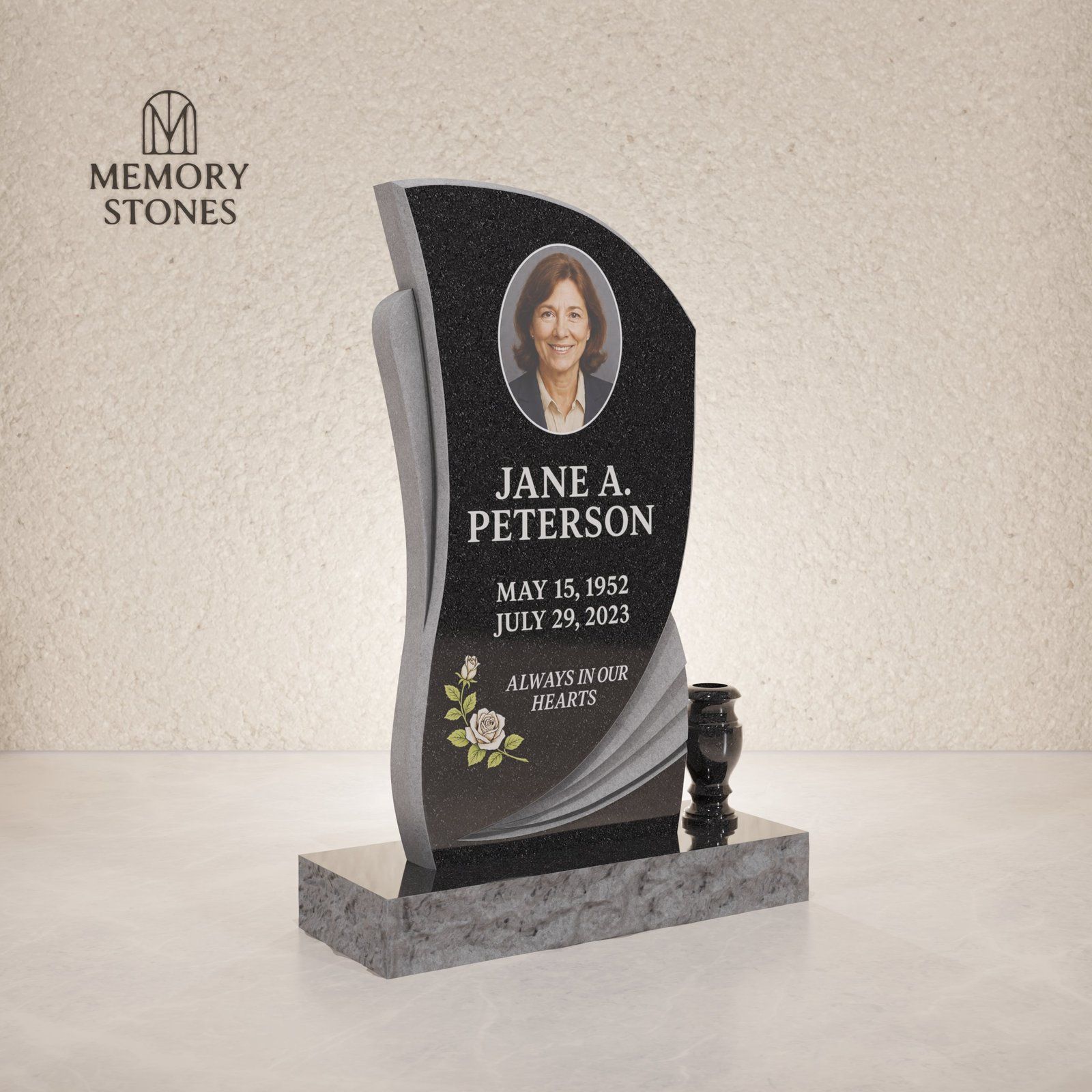 Wave Shape Granite Headstone 18 x 3 x 35