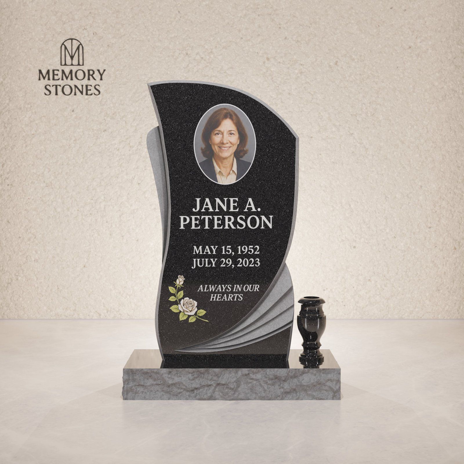 Wave Shape Granite Headstone 18 x 3 x 35 view 2