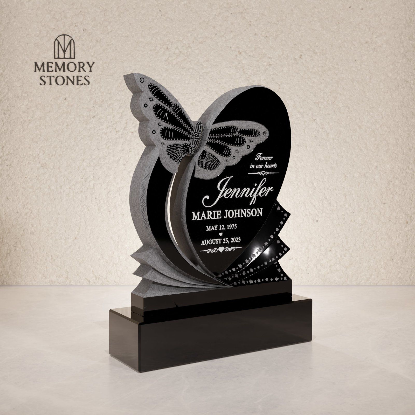Butterfly-Shaped Granite Headstone