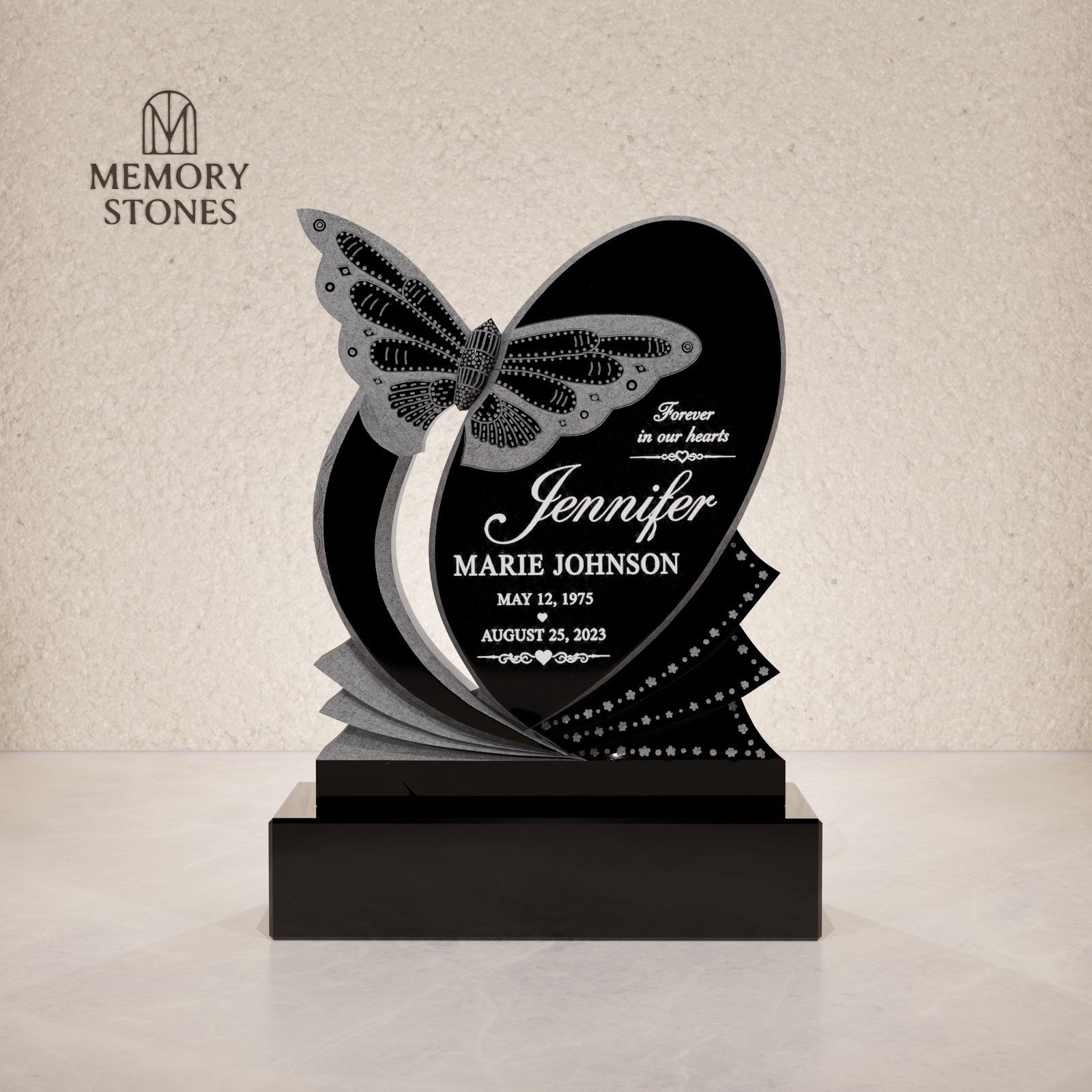 Butterfly-Shaped Granite Headstone view 2