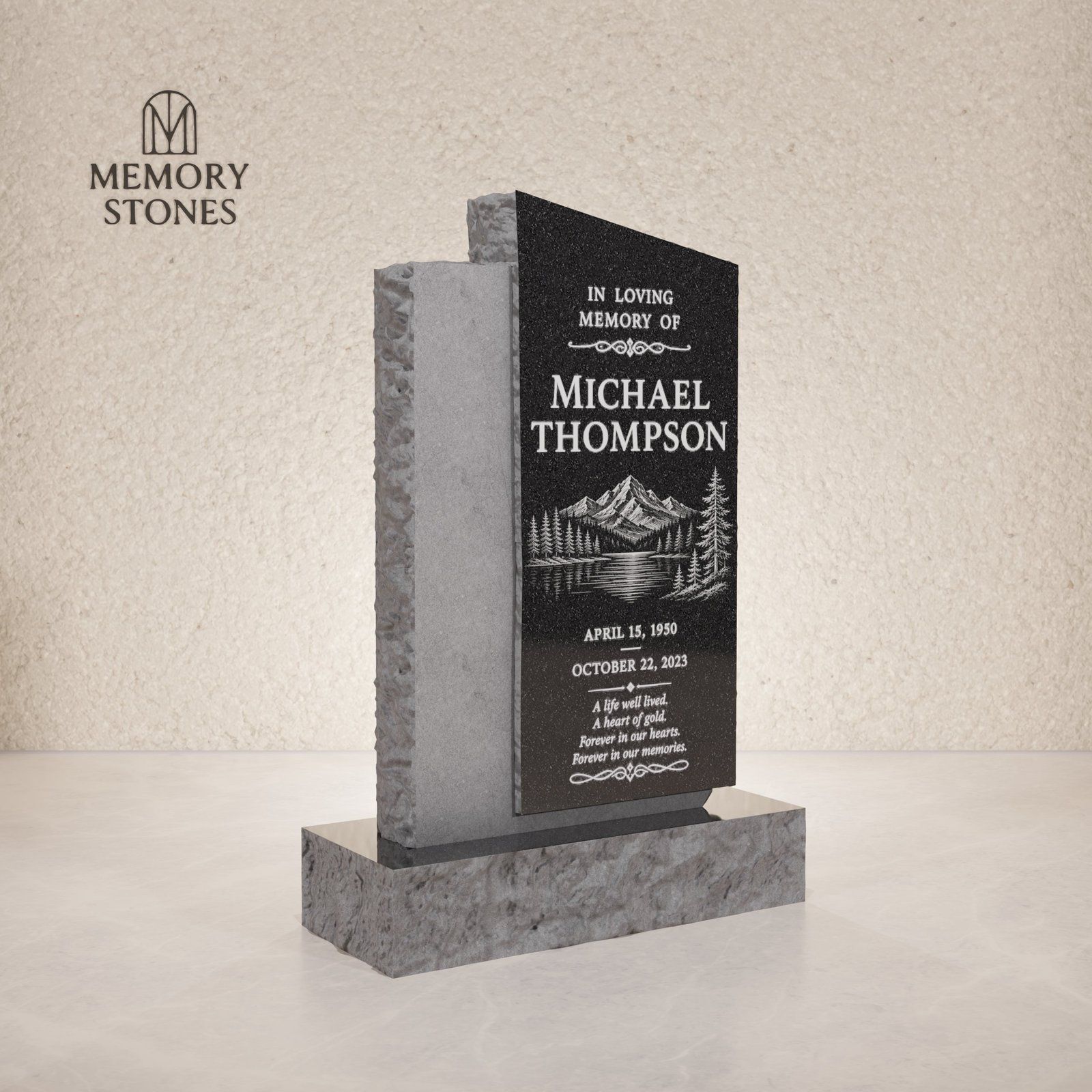 Modern Asymmetrical Granite Upright Headstone