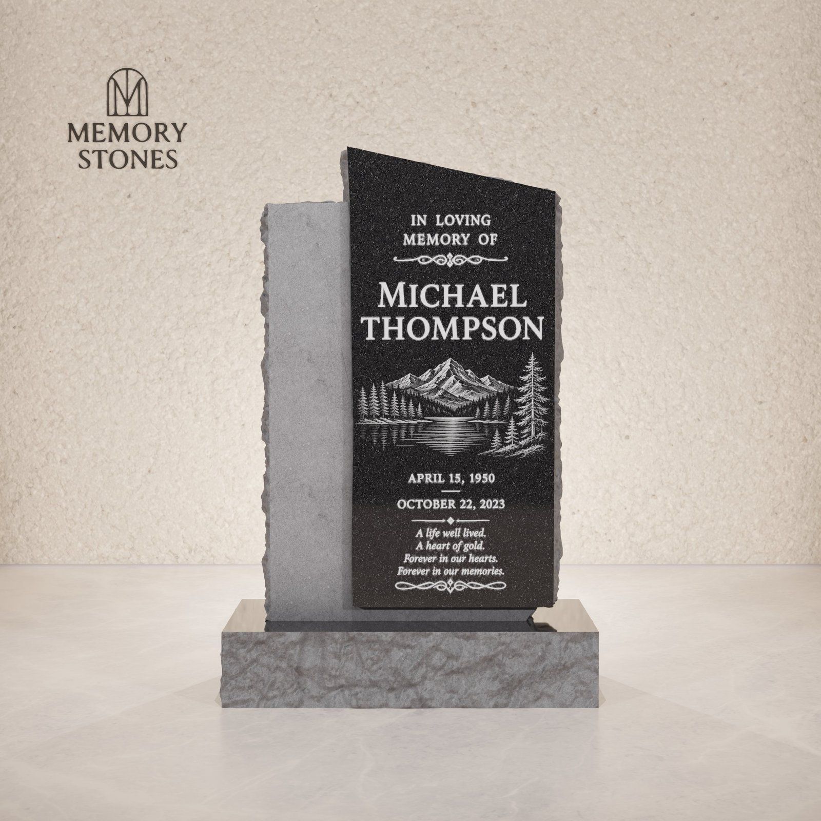 Modern Asymmetrical Granite Upright Headstone view 2