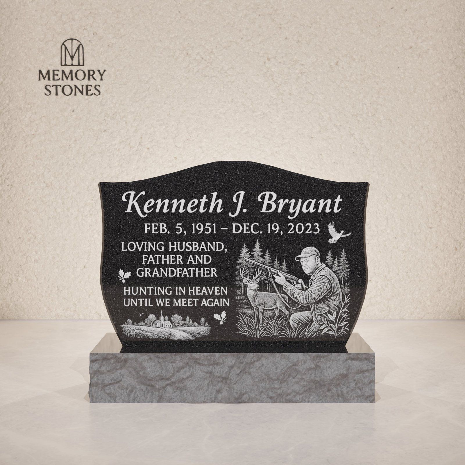 Classic Curved Top Granite Upright Headstone view 2