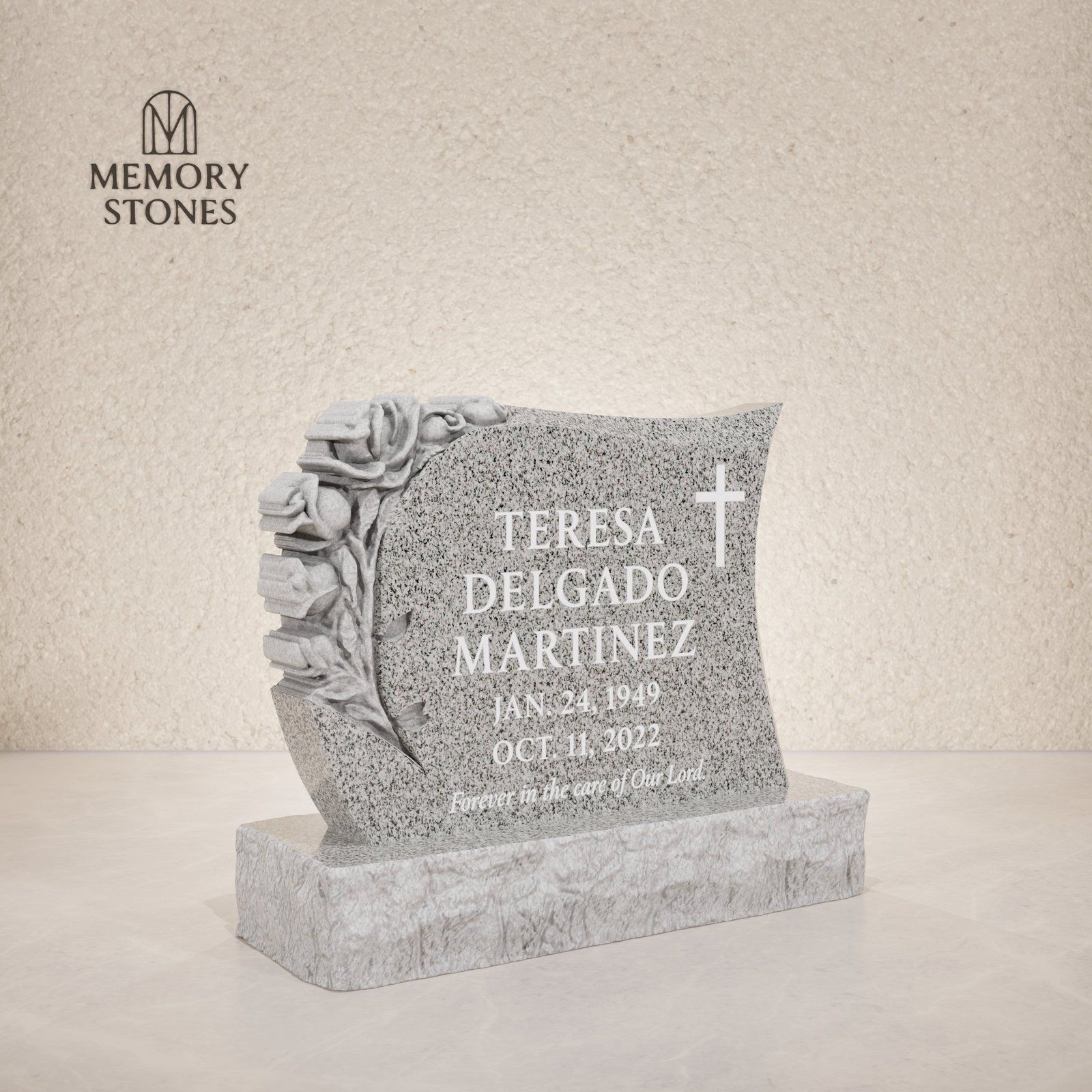 Carved Rose Shaped Granite Headstone