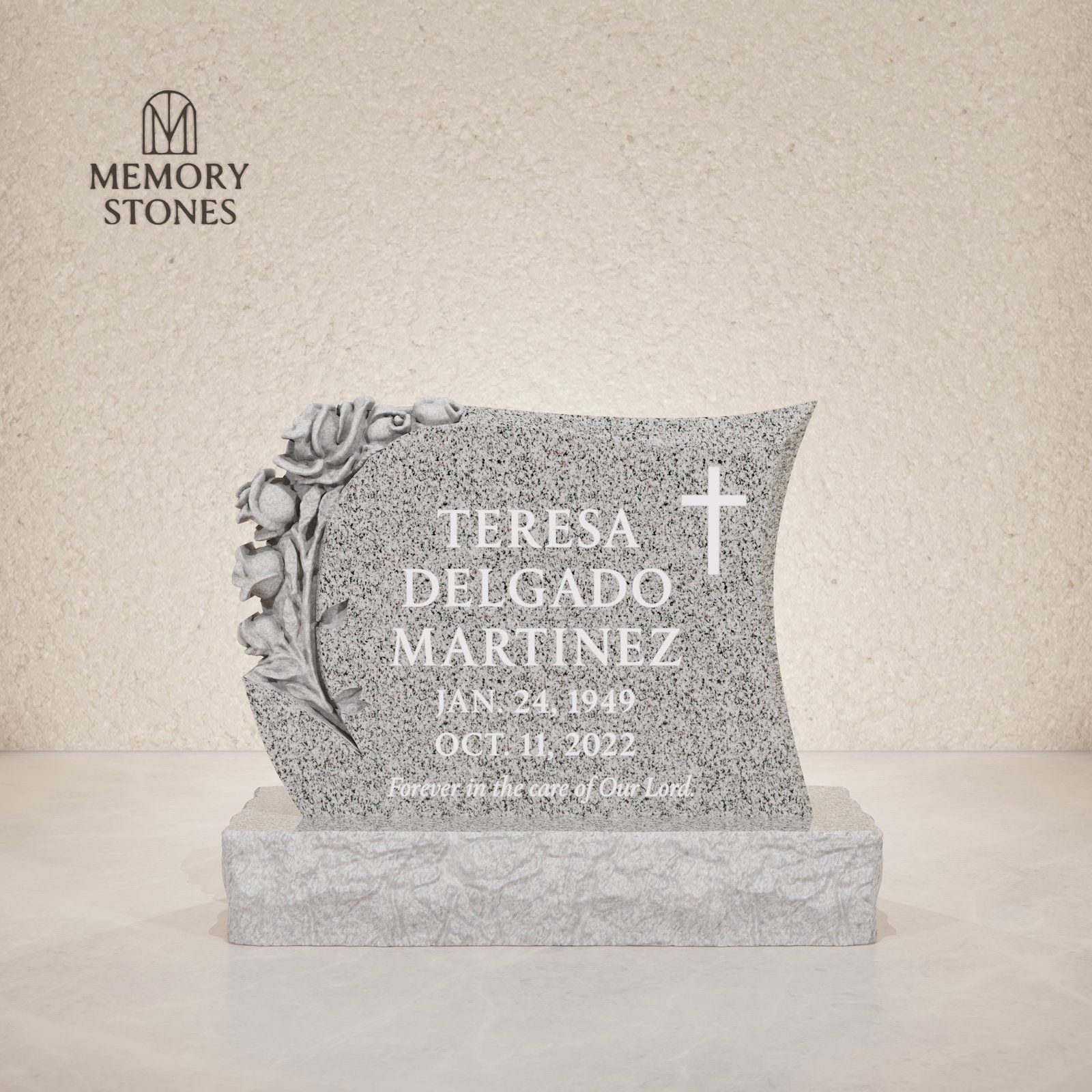 Carved Rose Shaped Granite Headstone view 2