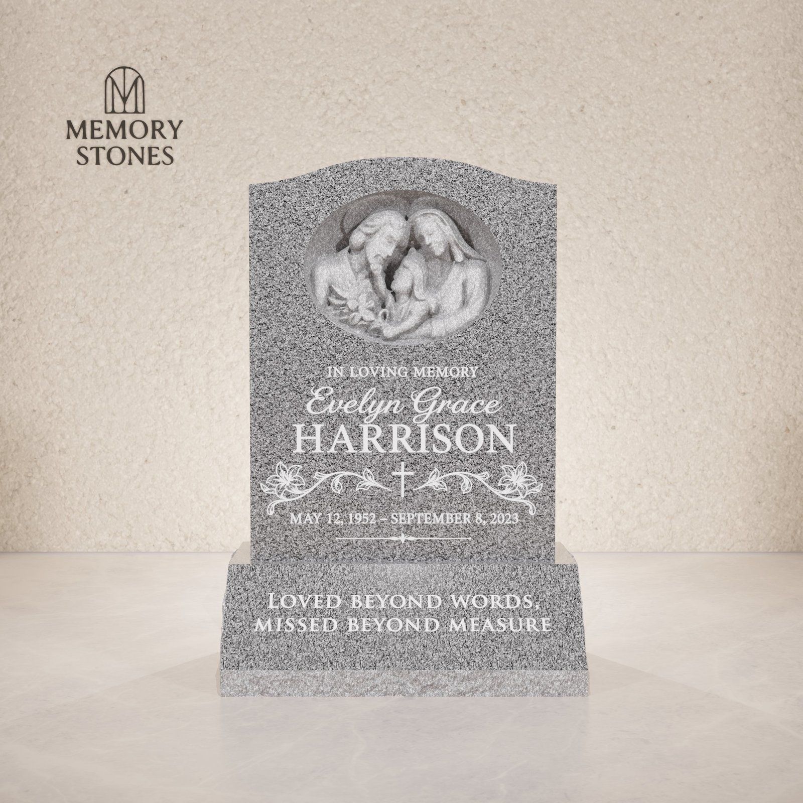 Holy Family Granite Headstone view 2