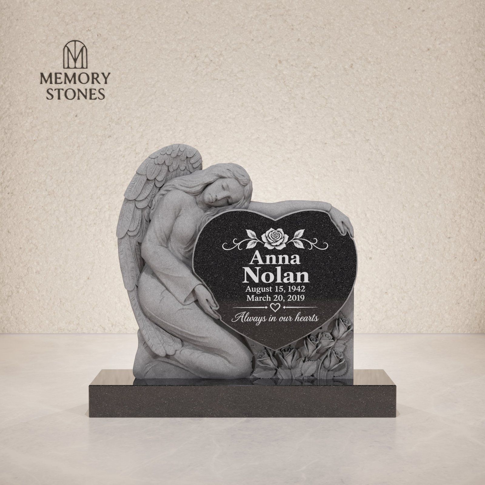 Angel Heart Shape Granite Headstone view 2