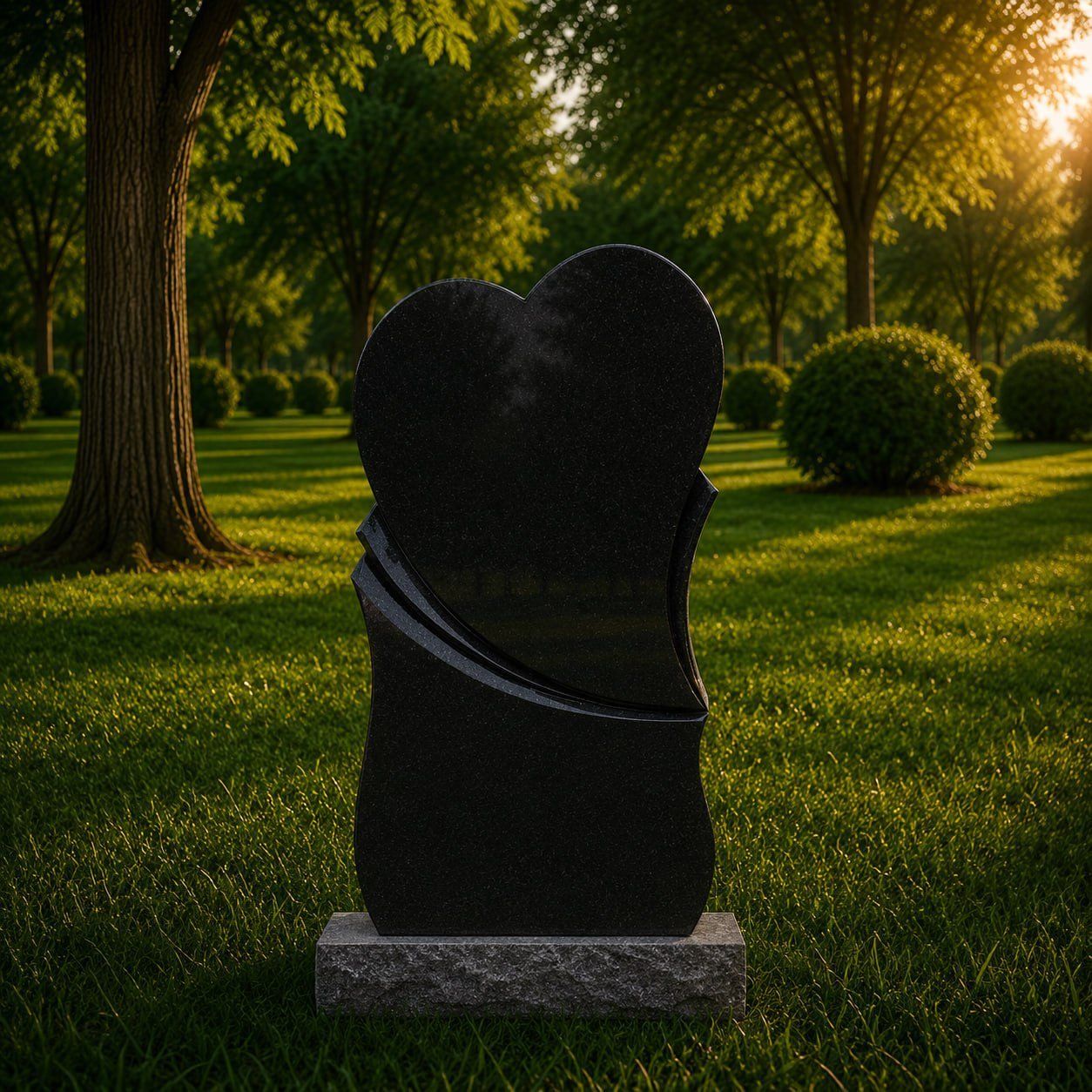 Black Granite Heart-Shaped  Headstone 18 x 3 x 30