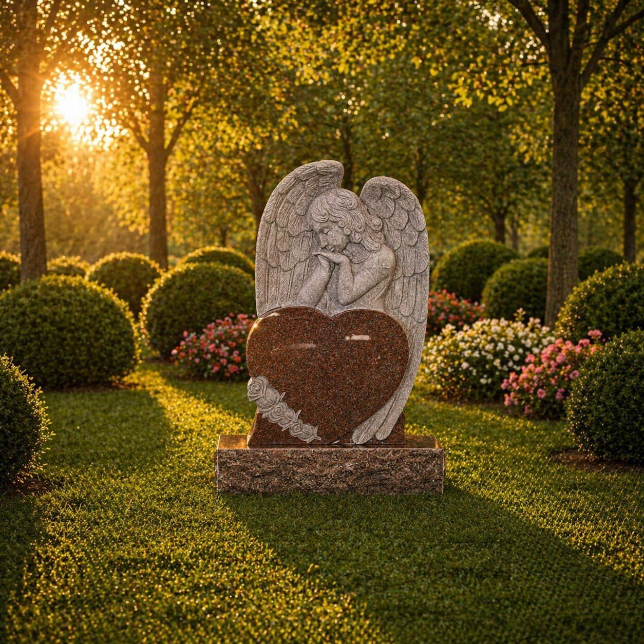Angel Heart Upright Granite Headstone