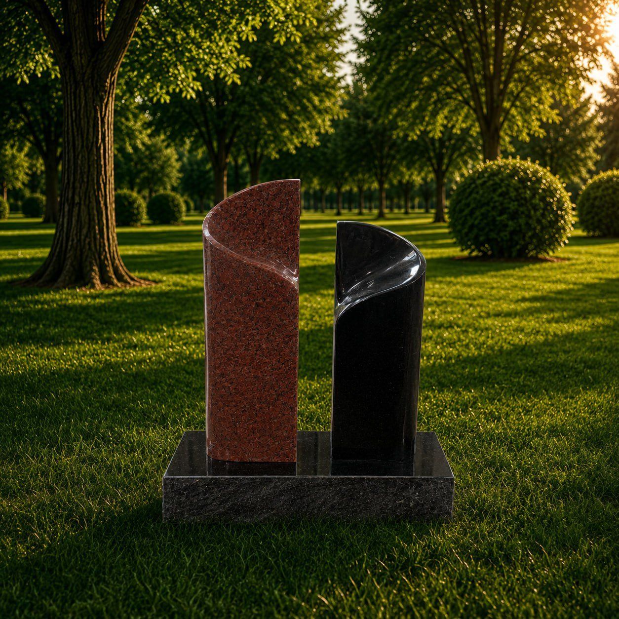 Dual Wave Shape Granite Companion Headstone 15 x 4 x 24