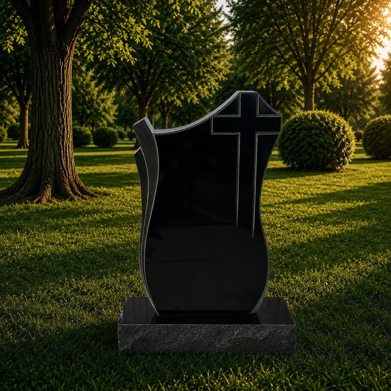 Cross Serpentine Shape Granite Headstone   16 x 3 x 26