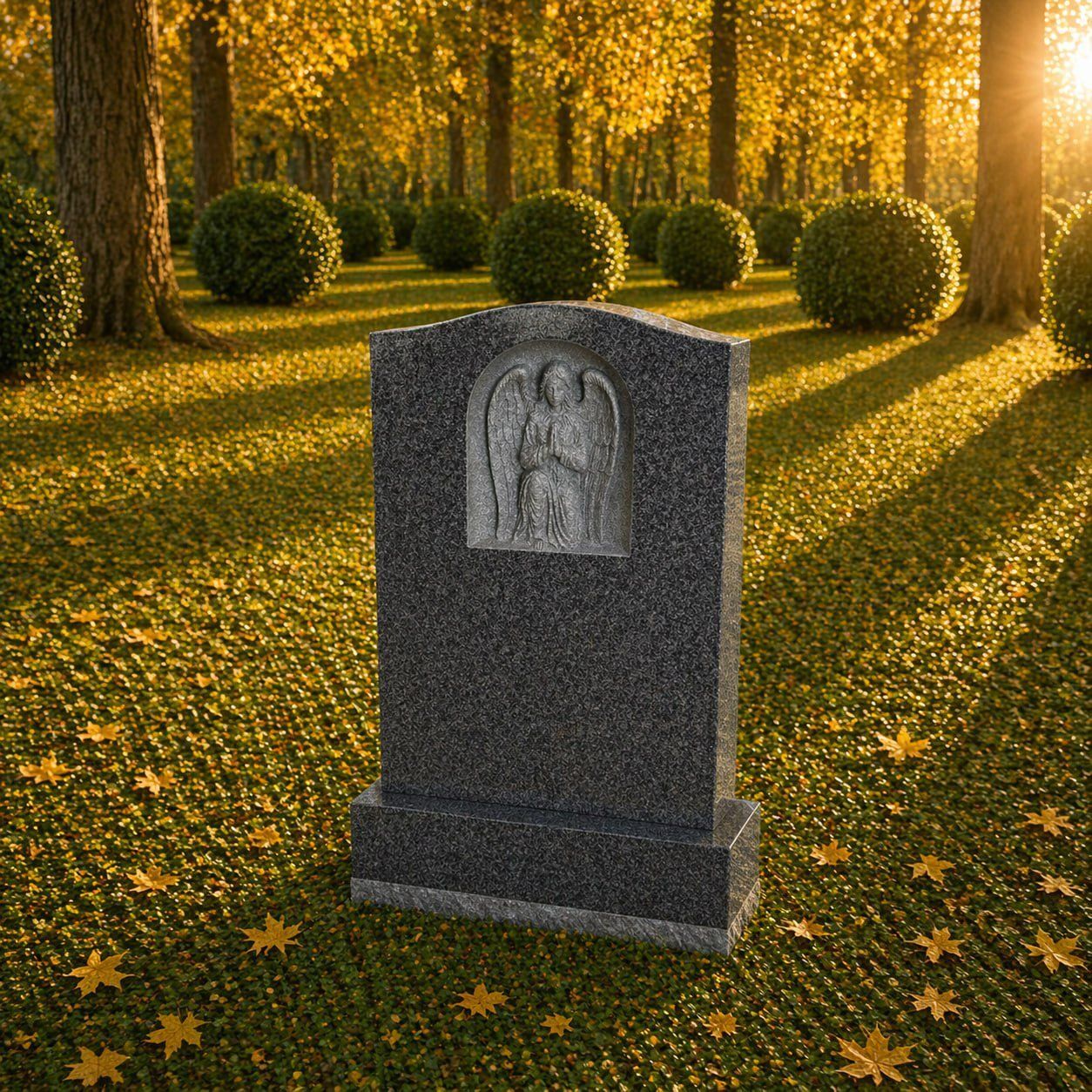 Praying Angel Relief Upright Granite Headstone