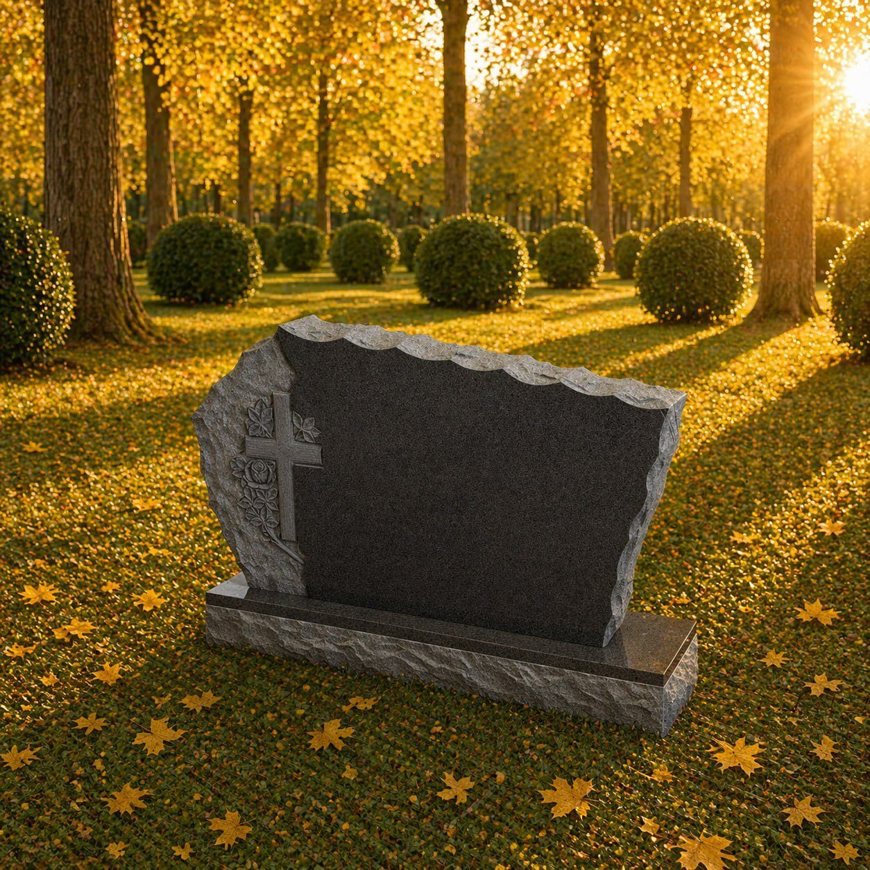 Rock Edge Companion Upright Headstone with Cross