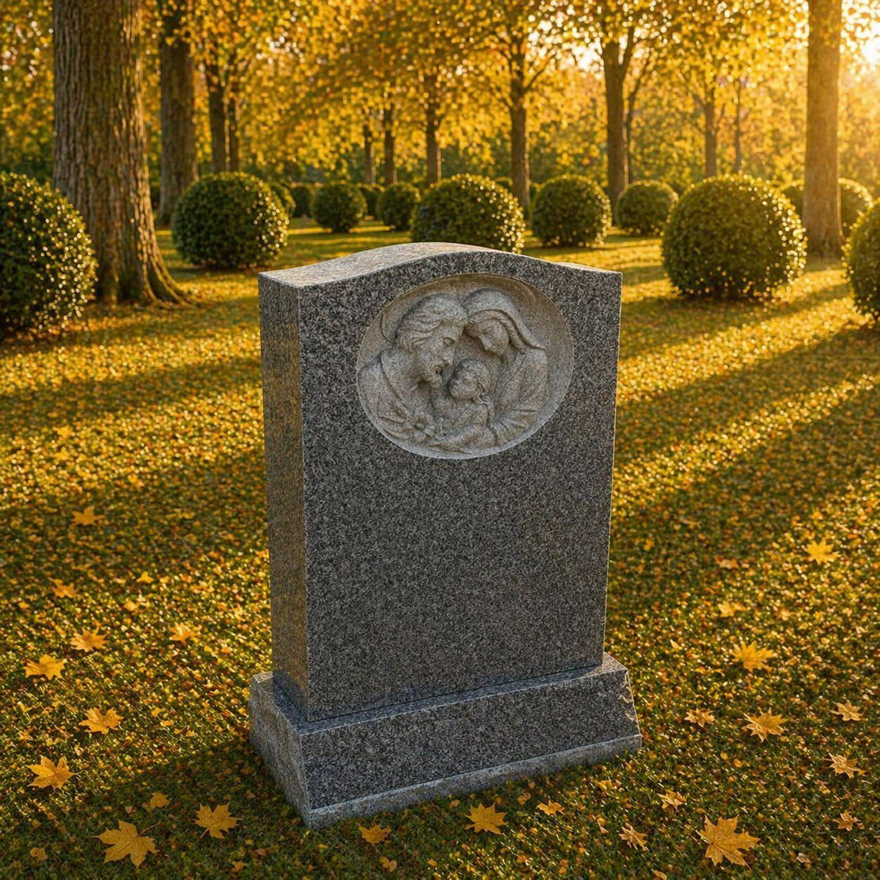 Serpentine Upright Granite Headstone with Family Design