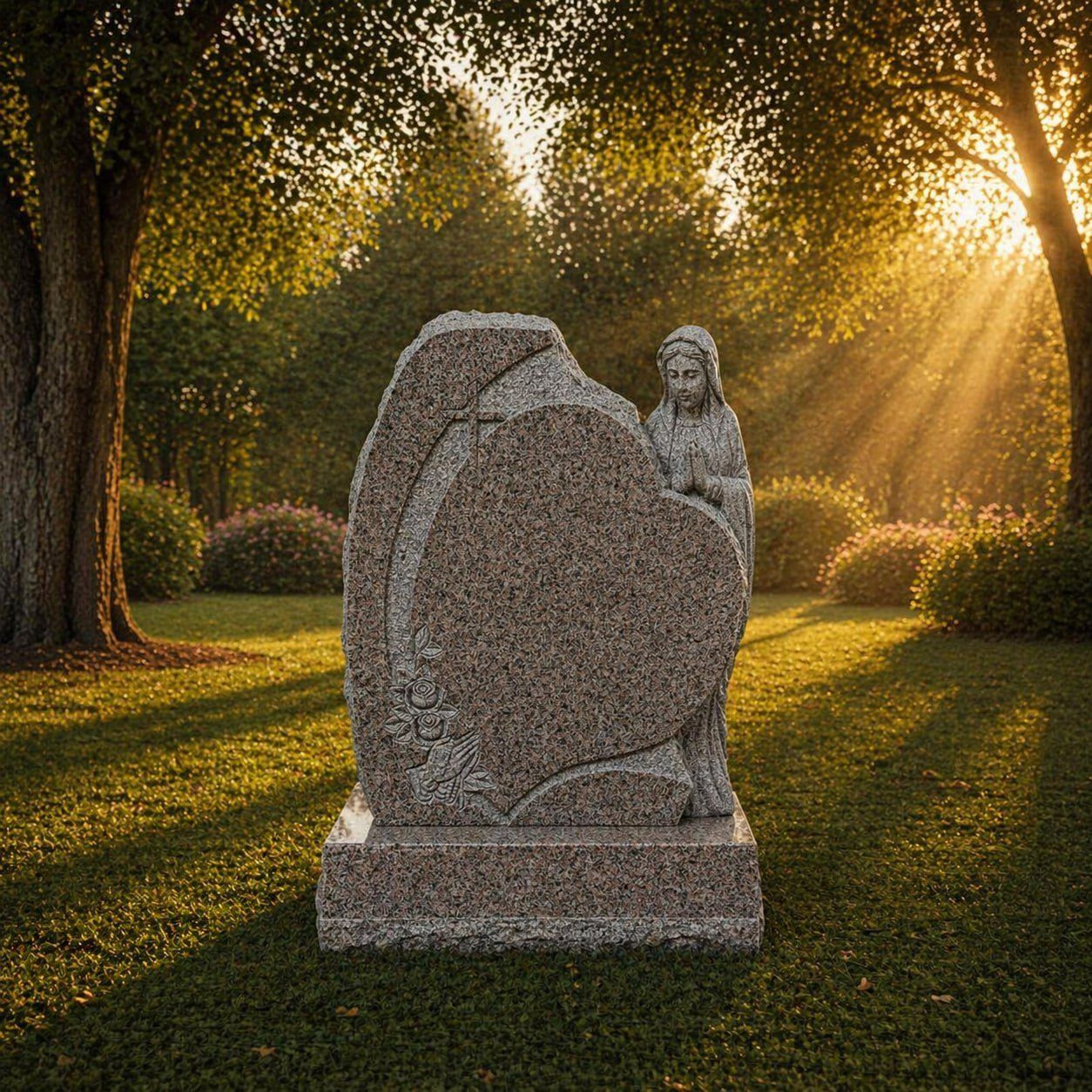 Heart Shape Upright Headstone with Madonna Design