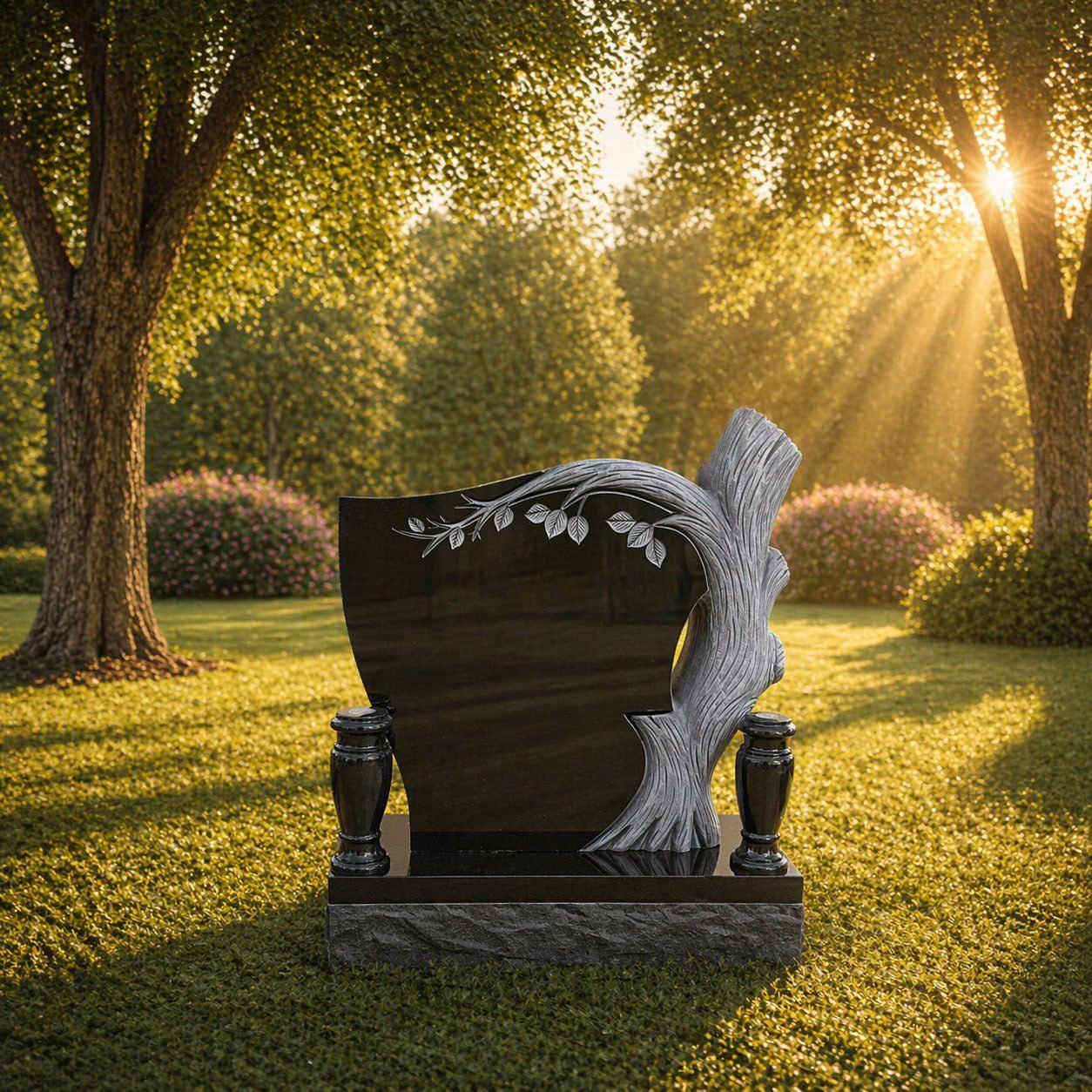 Tree Design Upright Granite Headstone