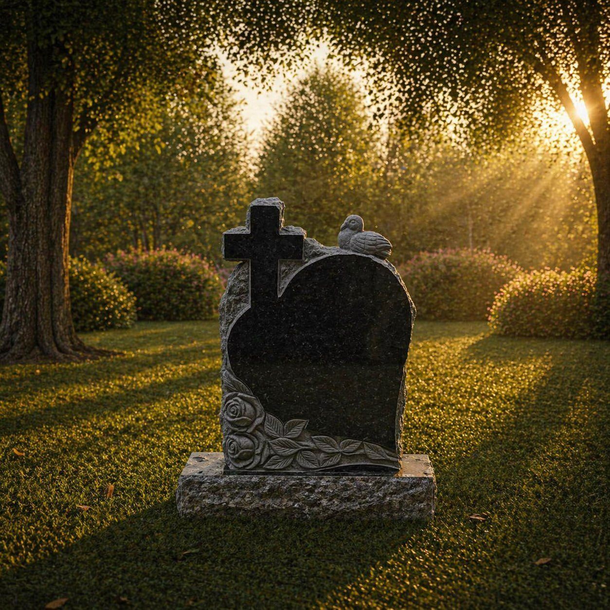 Cross & Dove Upright Granite Headstone