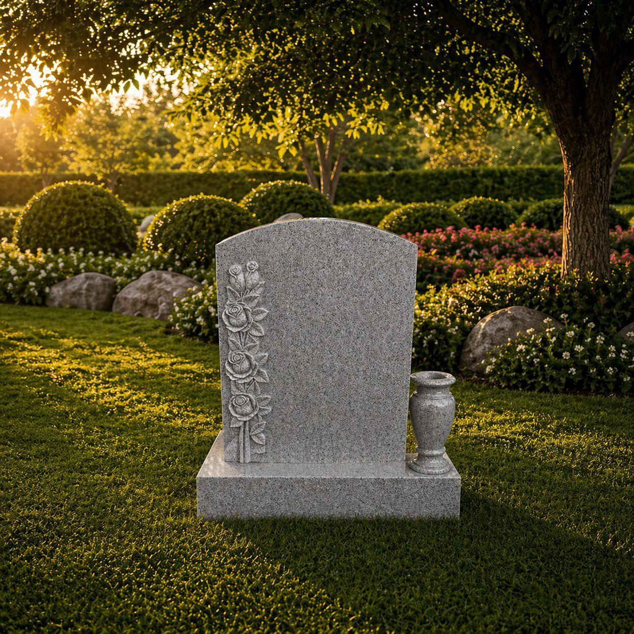 Classic Upright Headstone with Floral Detail