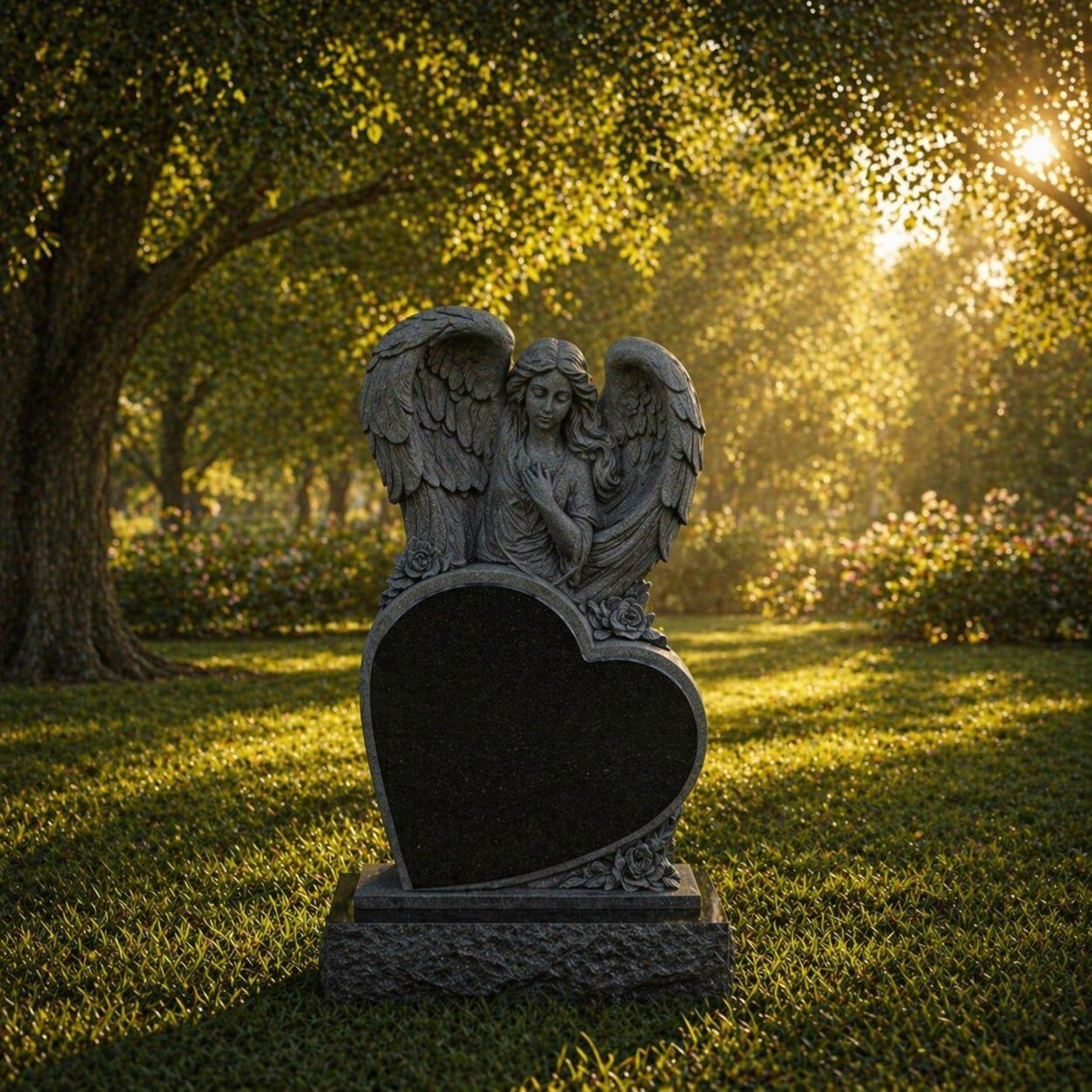Heart Shape Granite Headstone with Angel Sculpture