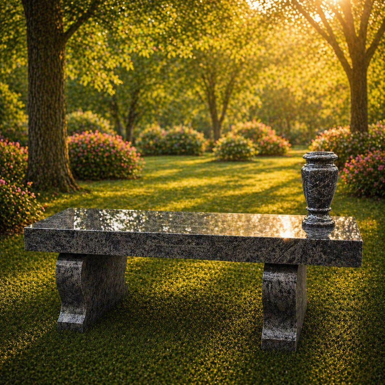 Granite Memorial Bench with Vase