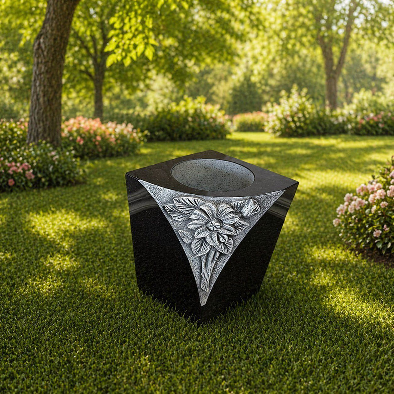 Floral Relief Granite Memorial Vase