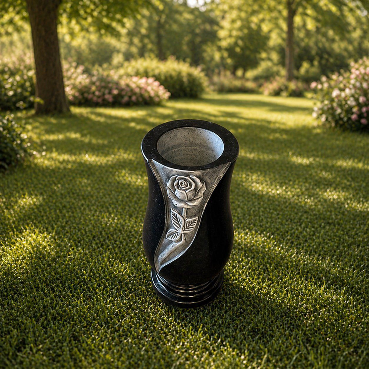 Rose Relief Curved Granite Memorial Vase