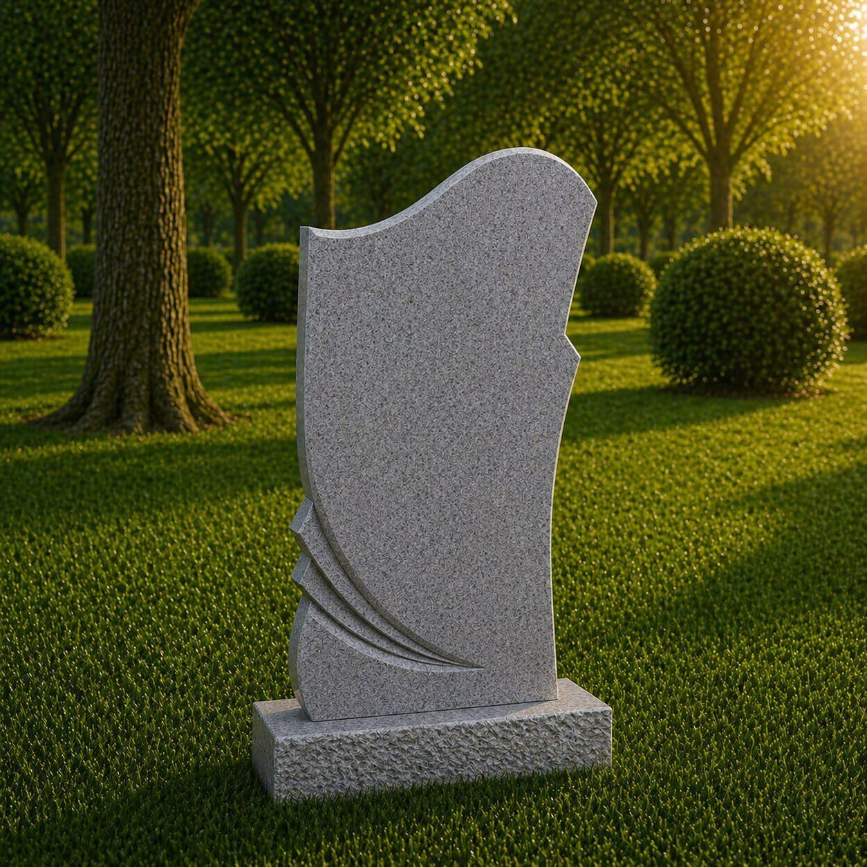 Modern Curved Upright Granite Headstone