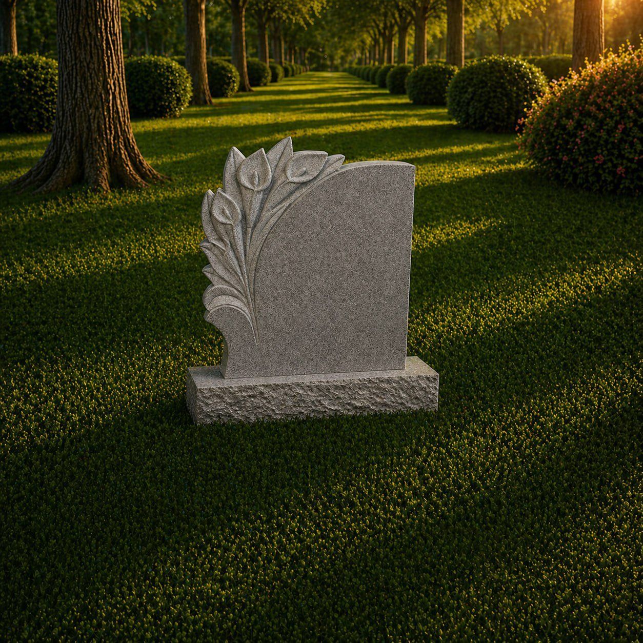 Floral Carved Upright Granite Headstone