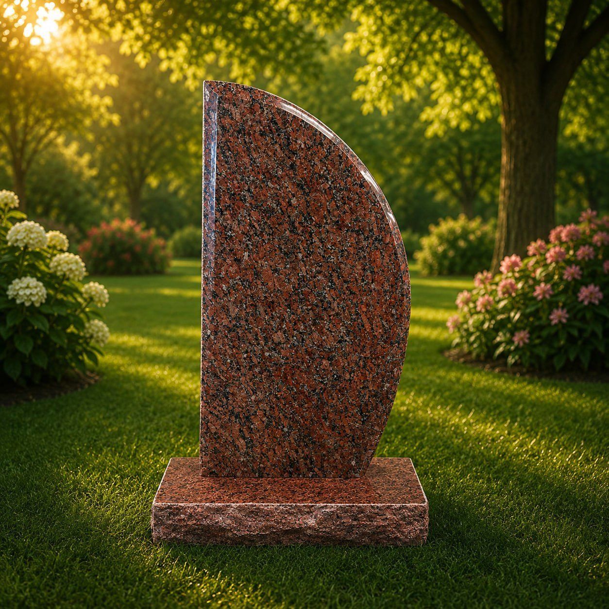 Modern Half-Round Upright Granite Headstone