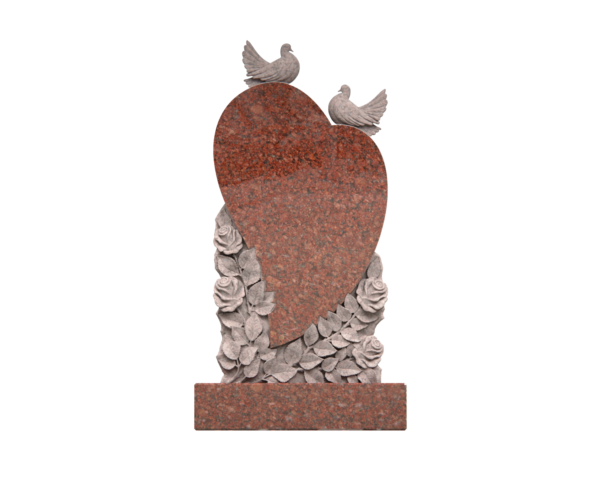 Luxury Heart-Shaped Granite Monument — Doves, Rose Garland & Sewing Motif view 3