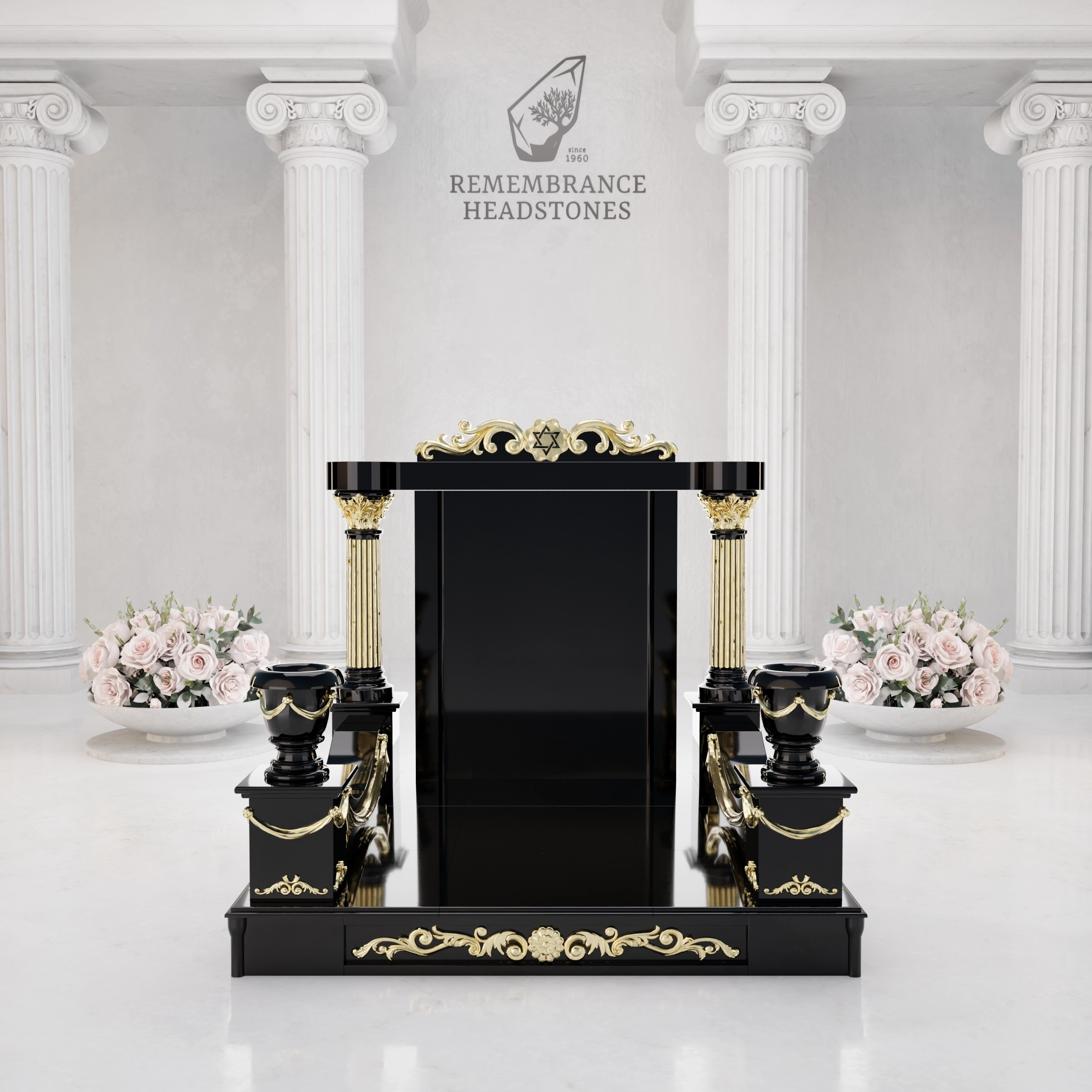 Luxurious Jewish Monument With Golden Columns and Star of David view 2