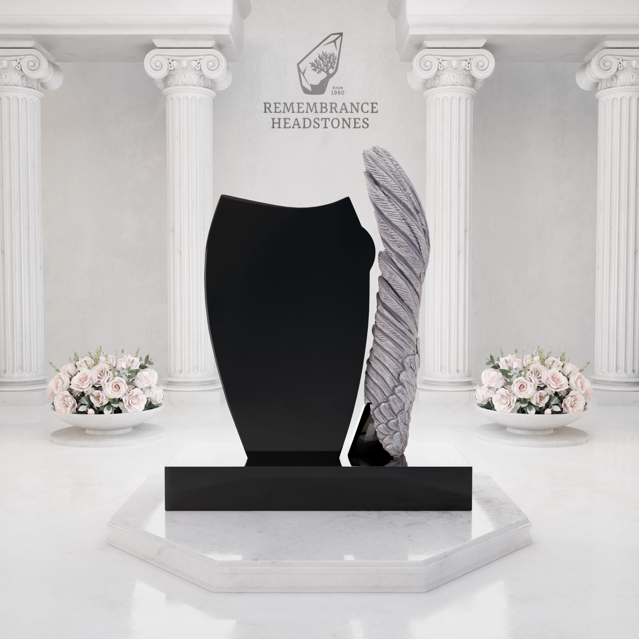Luxury Upright Monument With Angel Wing, Crystals, and Starburst Design view 4