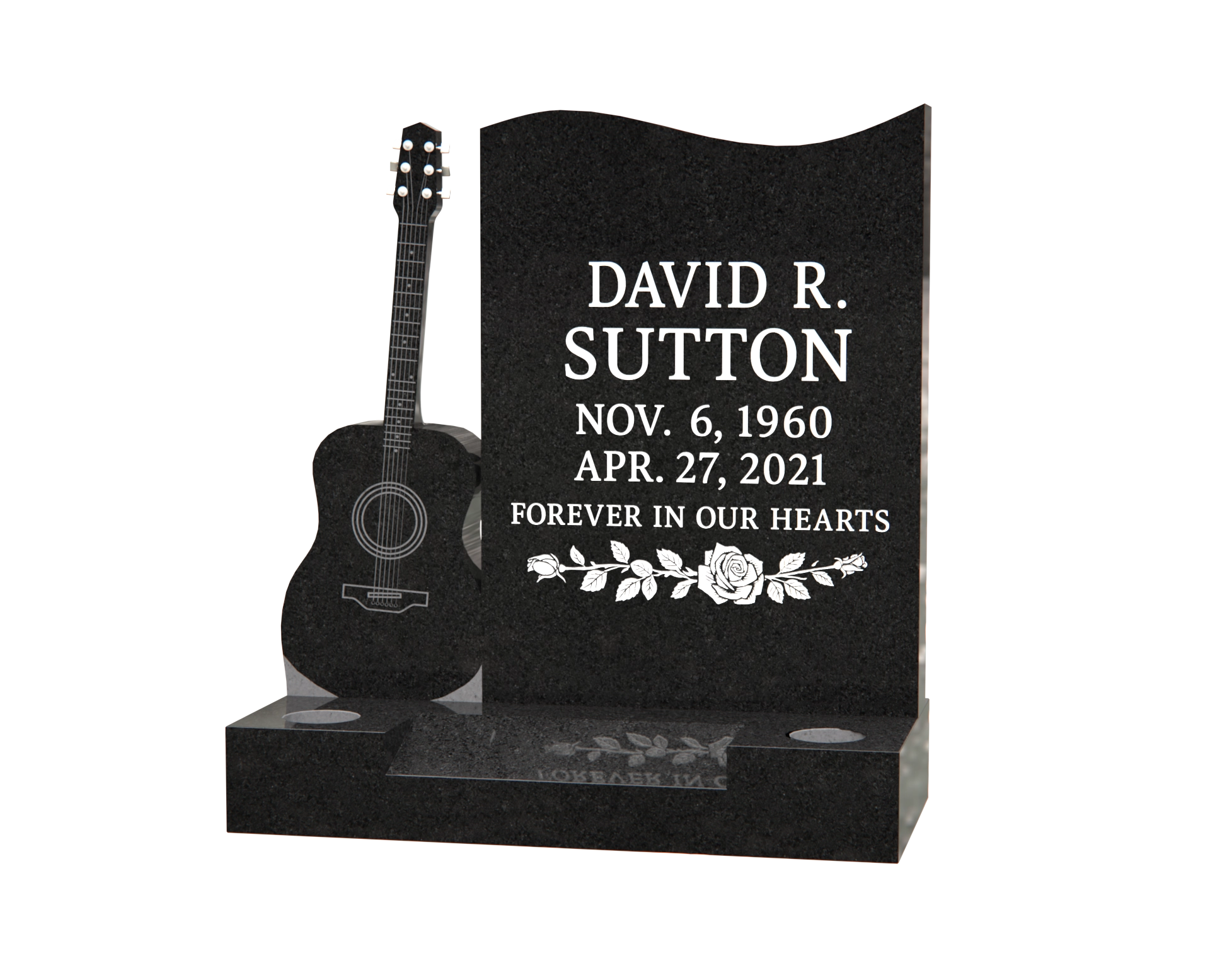 Luxury Upright Granite Headstone with Guitar Sculpture in Elite Artisan Granite
