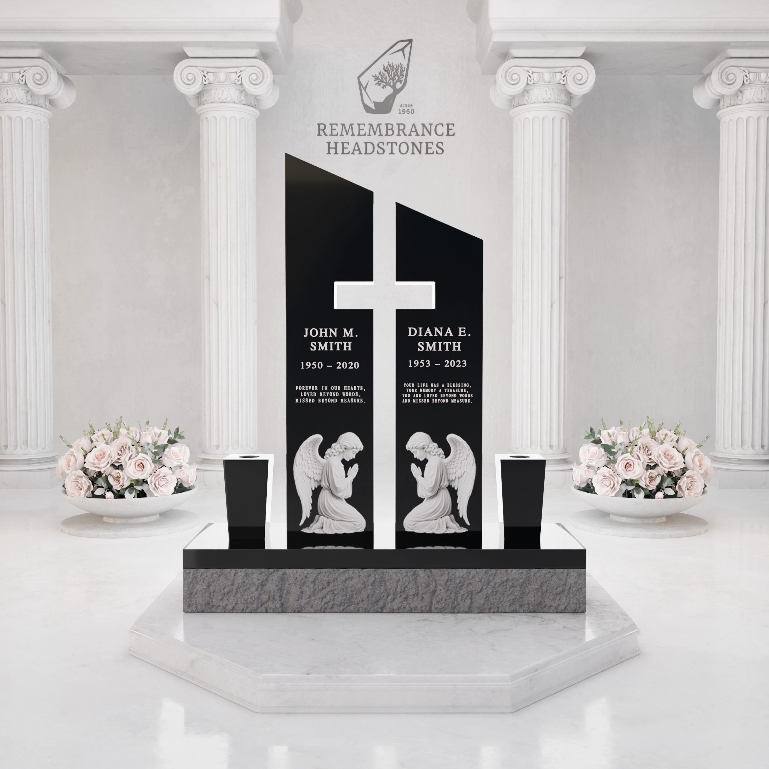Luxury Companion Upright Headstone with Cross Cutout